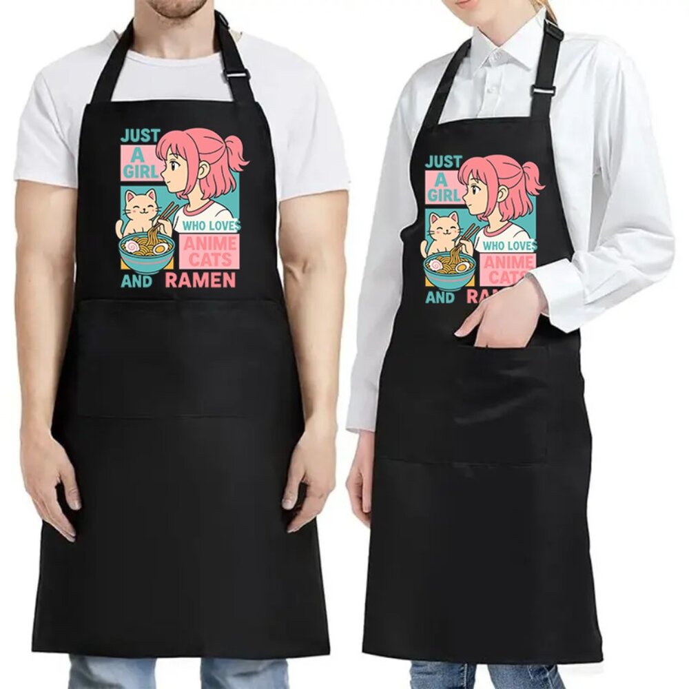 Custom Black Apron - Anime - Ramen - Cats